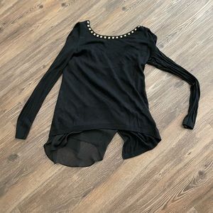Express studded black and gold sweater with an open back